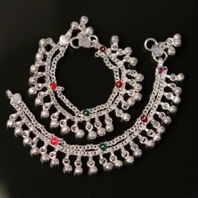 5.7" Handmade sterling silver baby anklets, excellent hanging noisy bells ghungroo, baby charm ankle bracelet,payal for kids jewelry ank162