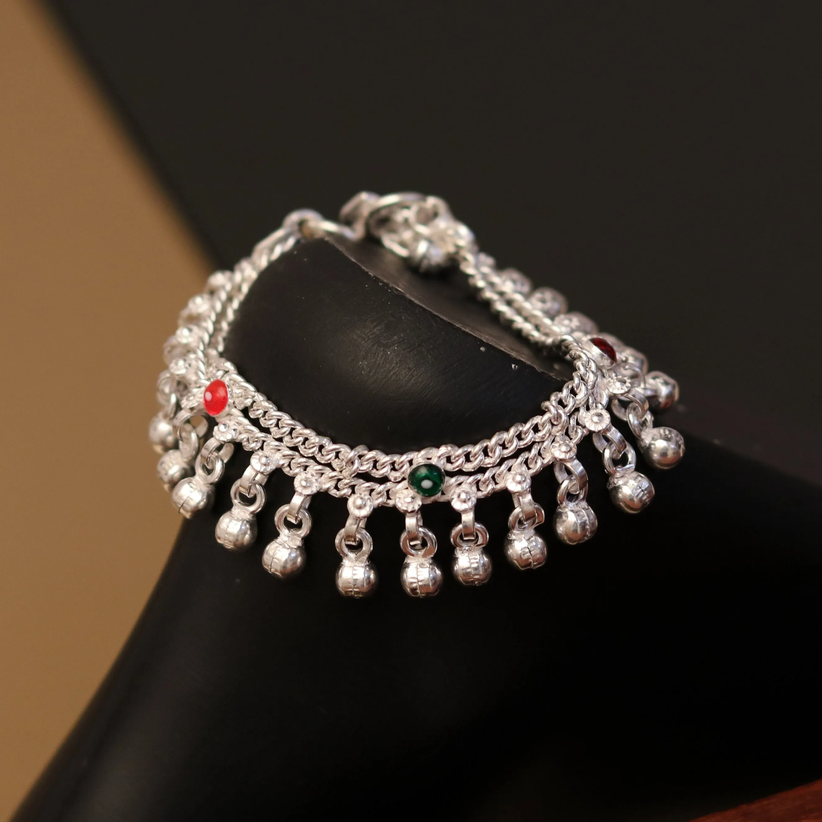 5.7" Handmade sterling silver baby anklets, excellent hanging noisy bells ghungroo, baby charm ankle bracelet,payal for kids jewelry ank162