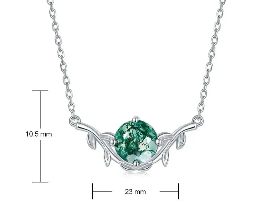 925 Silver 8*8mm Natural Moss Agate Necklace