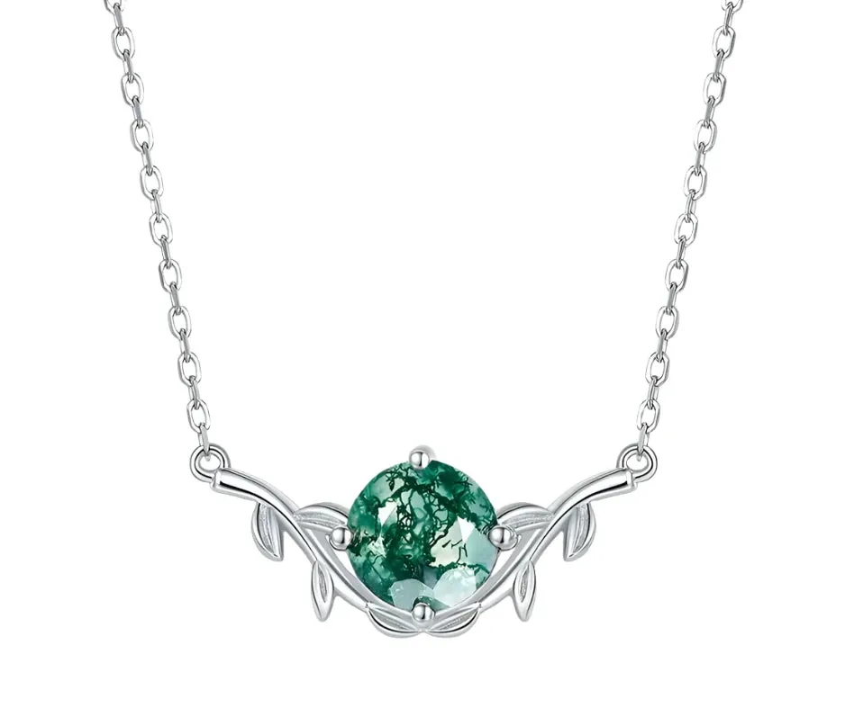 925 Silver 8*8mm Natural Moss Agate Necklace