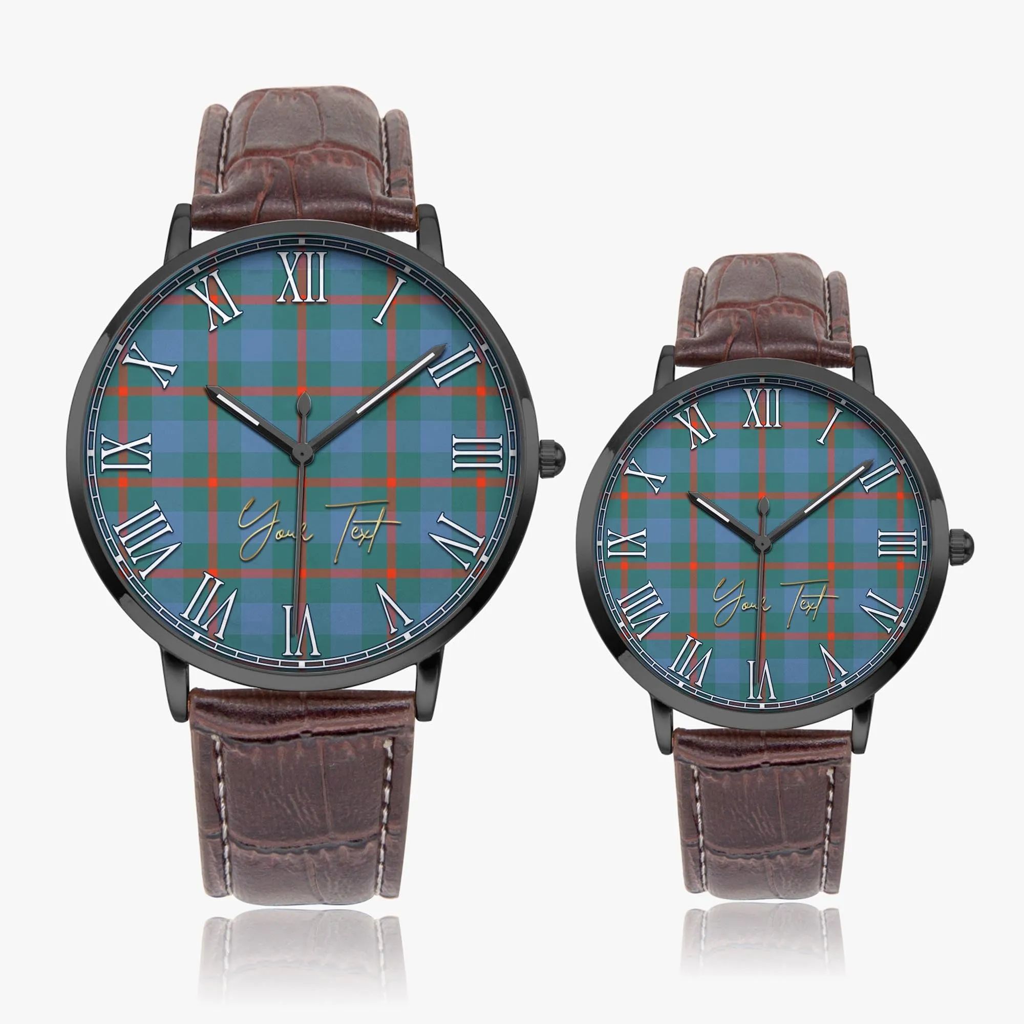 Agnew Ancient Tartan Personalized Your Text Leather Trap Quartz Watch