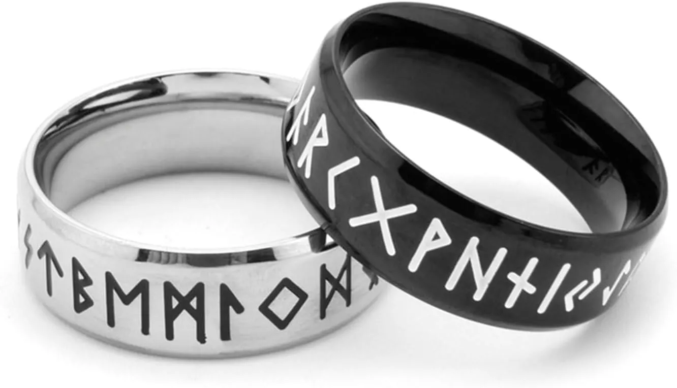 Aienid Men's Engagement Ring Titanium Black Engagement Ring for Men Viking Ring Band