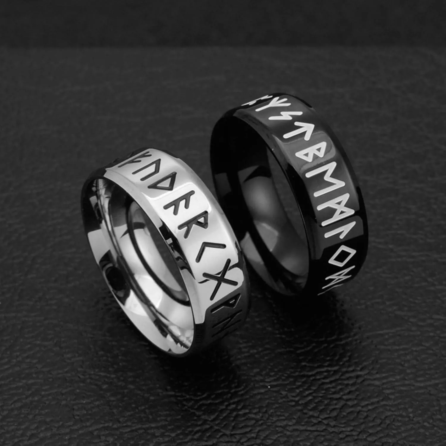 Aienid Men's Engagement Ring Titanium Black Engagement Ring for Men Viking Ring Band
