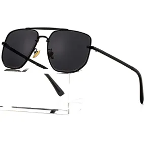 AIEYEZO Square Aviator Sunglasses for Men Women Fashion Vintage Diamond Cutting Lens Classic Military Pilot Gradient Shades (Black/Grey)