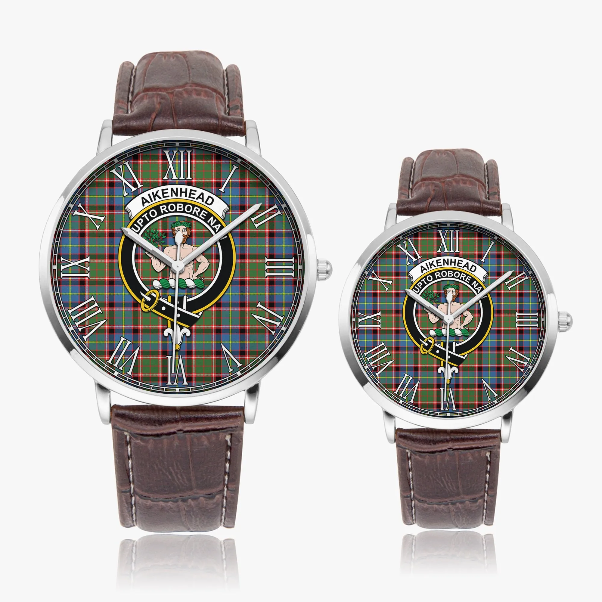 Aikenhead Tartan Family Crest Leather Strap Quartz Watch