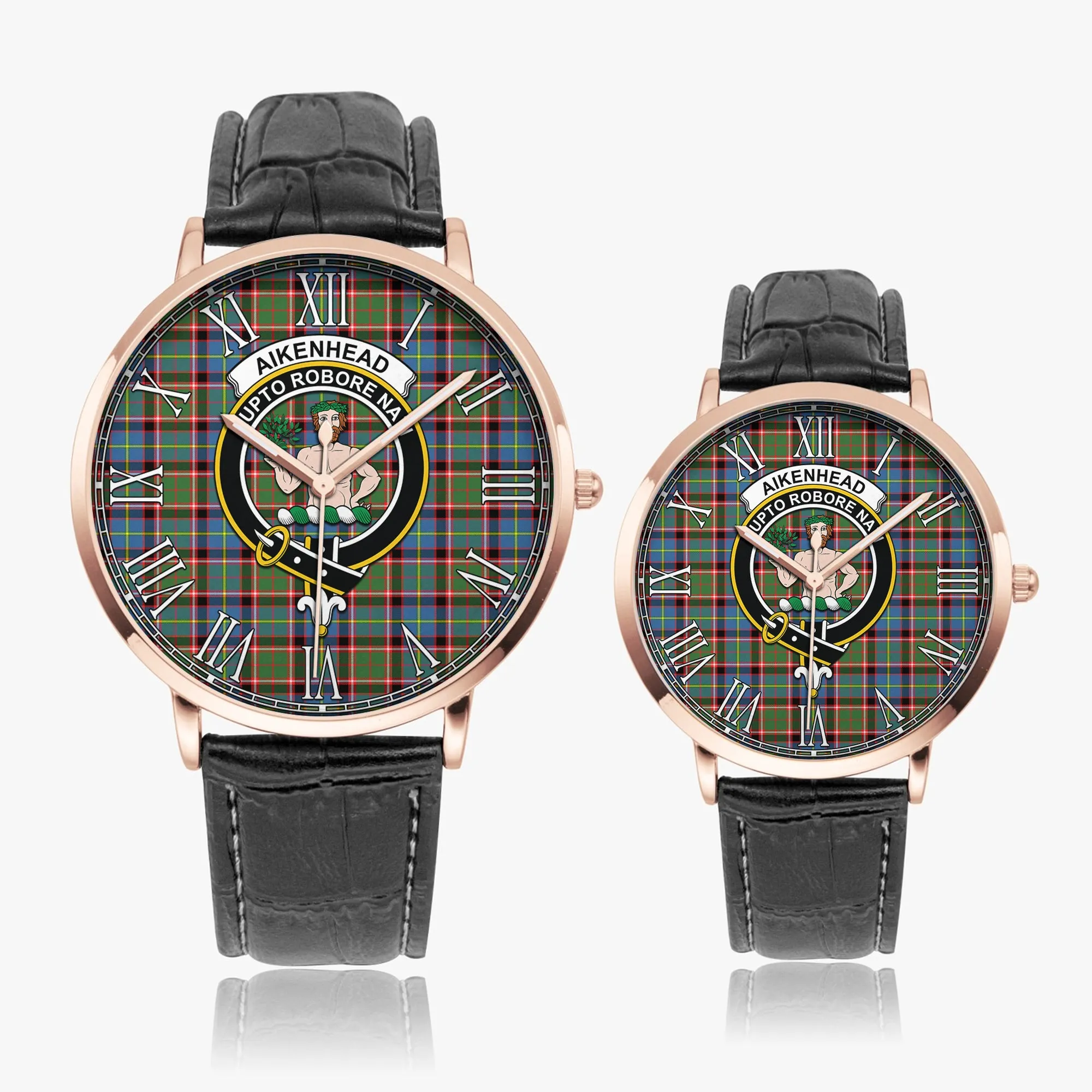 Aikenhead Tartan Family Crest Leather Strap Quartz Watch