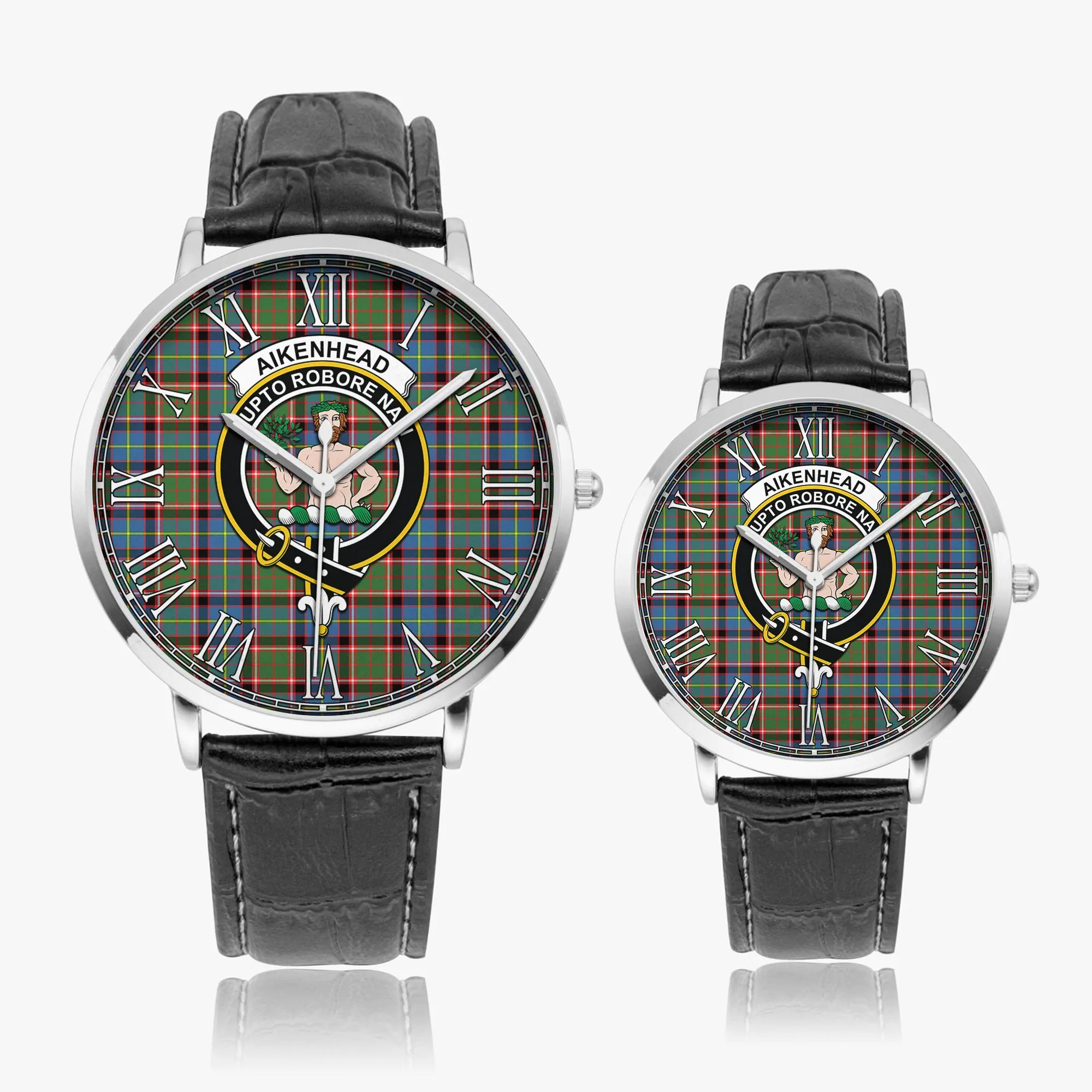 Aikenhead Tartan Family Crest Leather Strap Quartz Watch