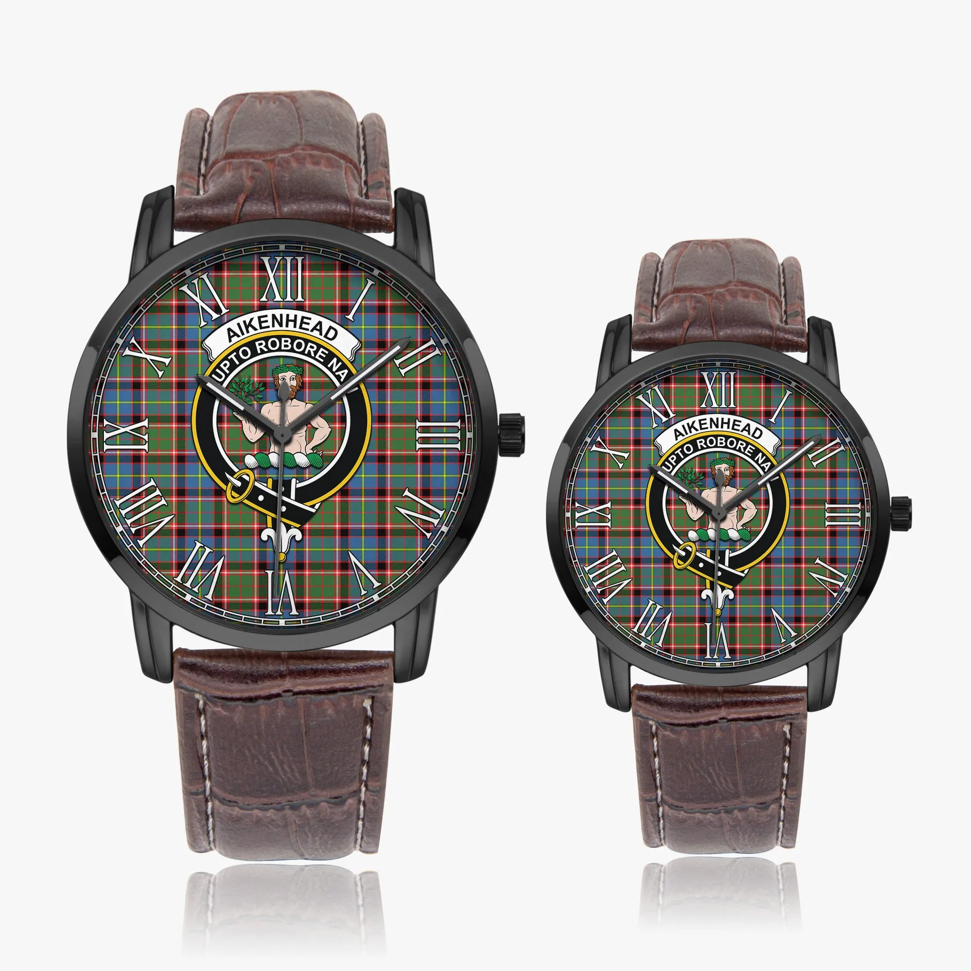 Aikenhead Tartan Family Crest Leather Strap Quartz Watch