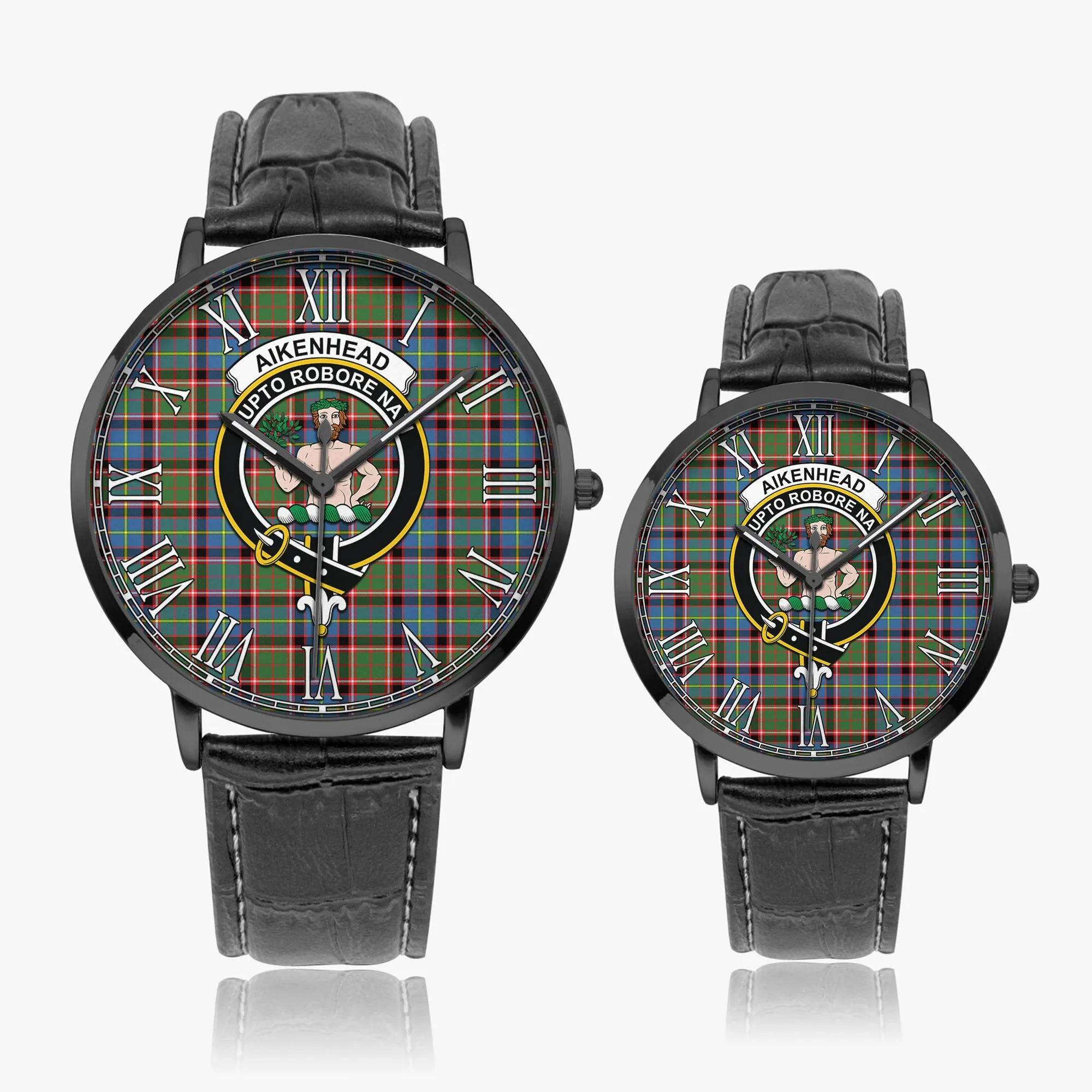 Aikenhead Tartan Family Crest Leather Strap Quartz Watch