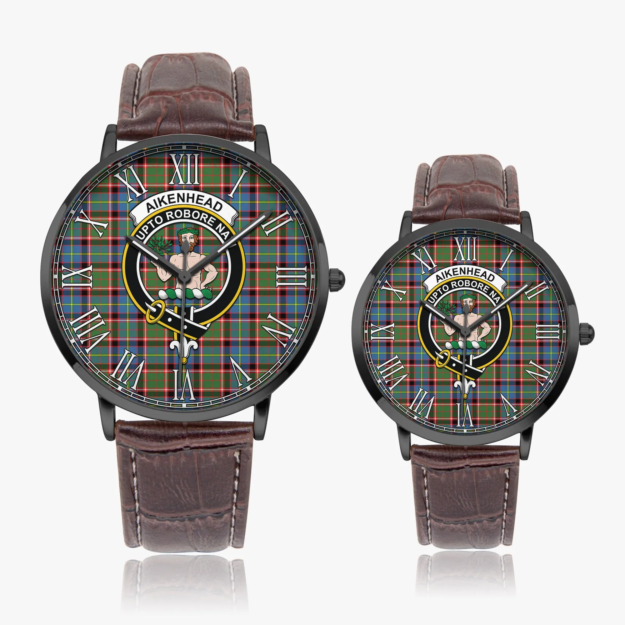 Aikenhead Tartan Family Crest Leather Strap Quartz Watch