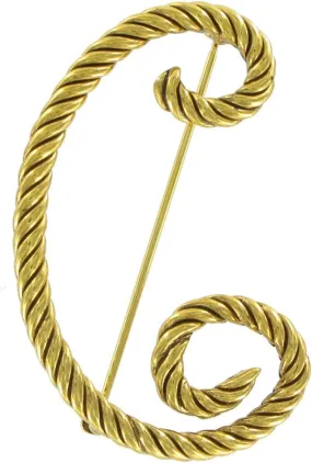 Alphabet Letter Large Script Gold Tone Rope Initial "C" Pin Brooch 2 1/2" Fashion Brooch for Women Trendy Accessories for Women Stylish Additions
