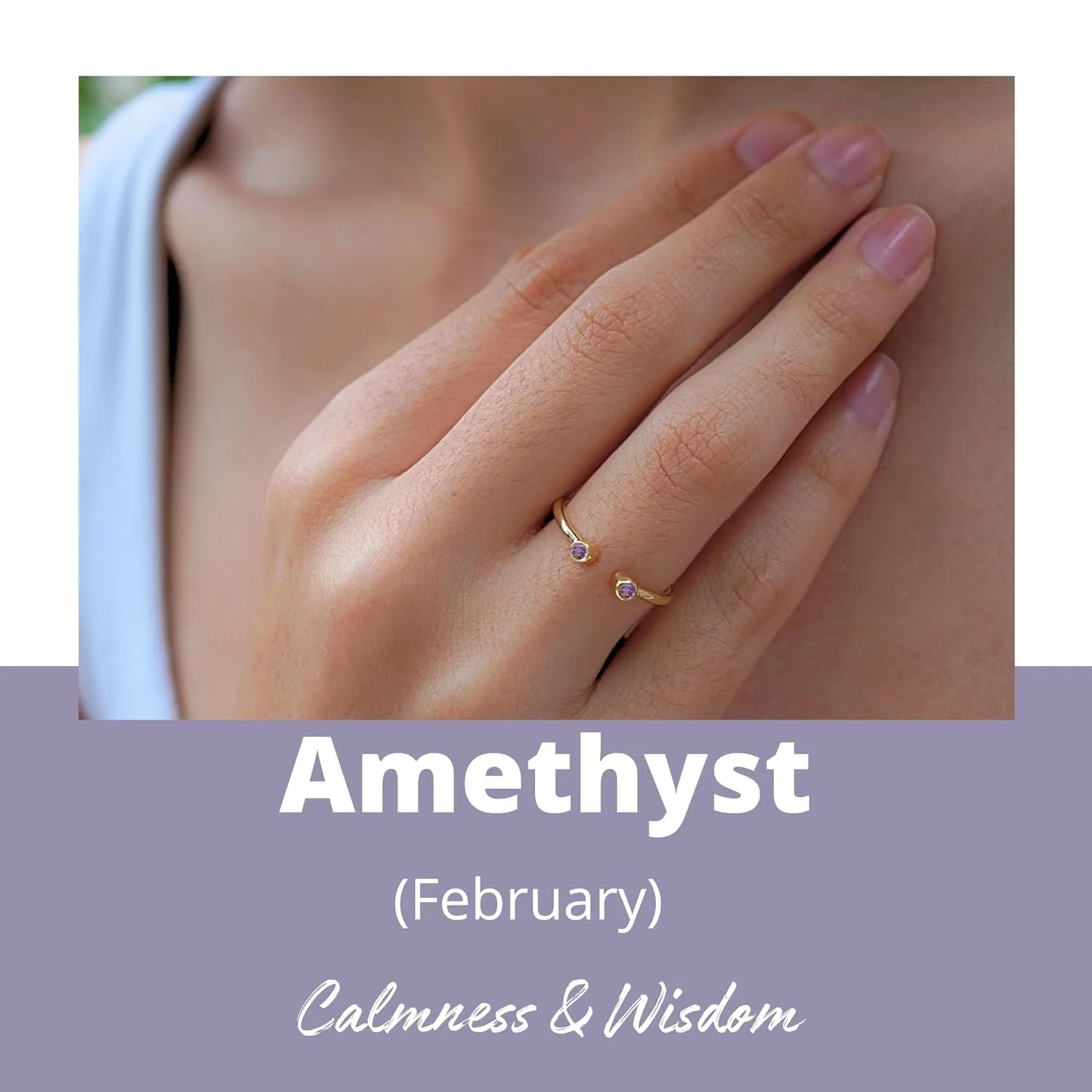 Amethyst Rings, 18K Gold Rings for Women Teen Girls That Don't Tarnish - Real 925 Sterling Silver Rings, Stackable, Chunky, Dainty February Birthstone Gifts (Anillos Para Mujer, Round - Size 6)