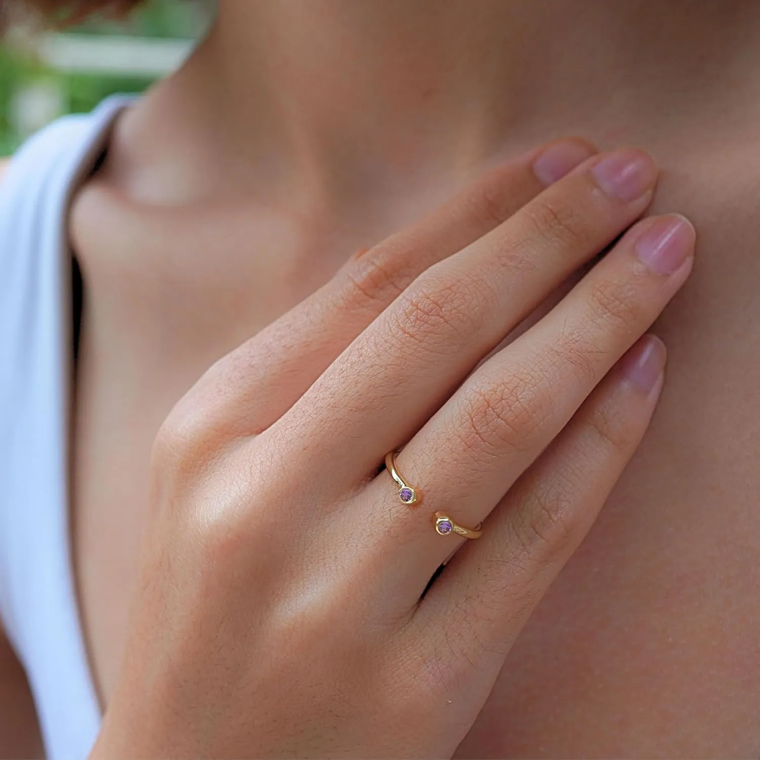 Amethyst Rings, 18K Gold Rings for Women Teen Girls That Don't Tarnish - Real 925 Sterling Silver Rings, Stackable, Chunky, Dainty February Birthstone Gifts (Anillos Para Mujer, Round - Size 6)
