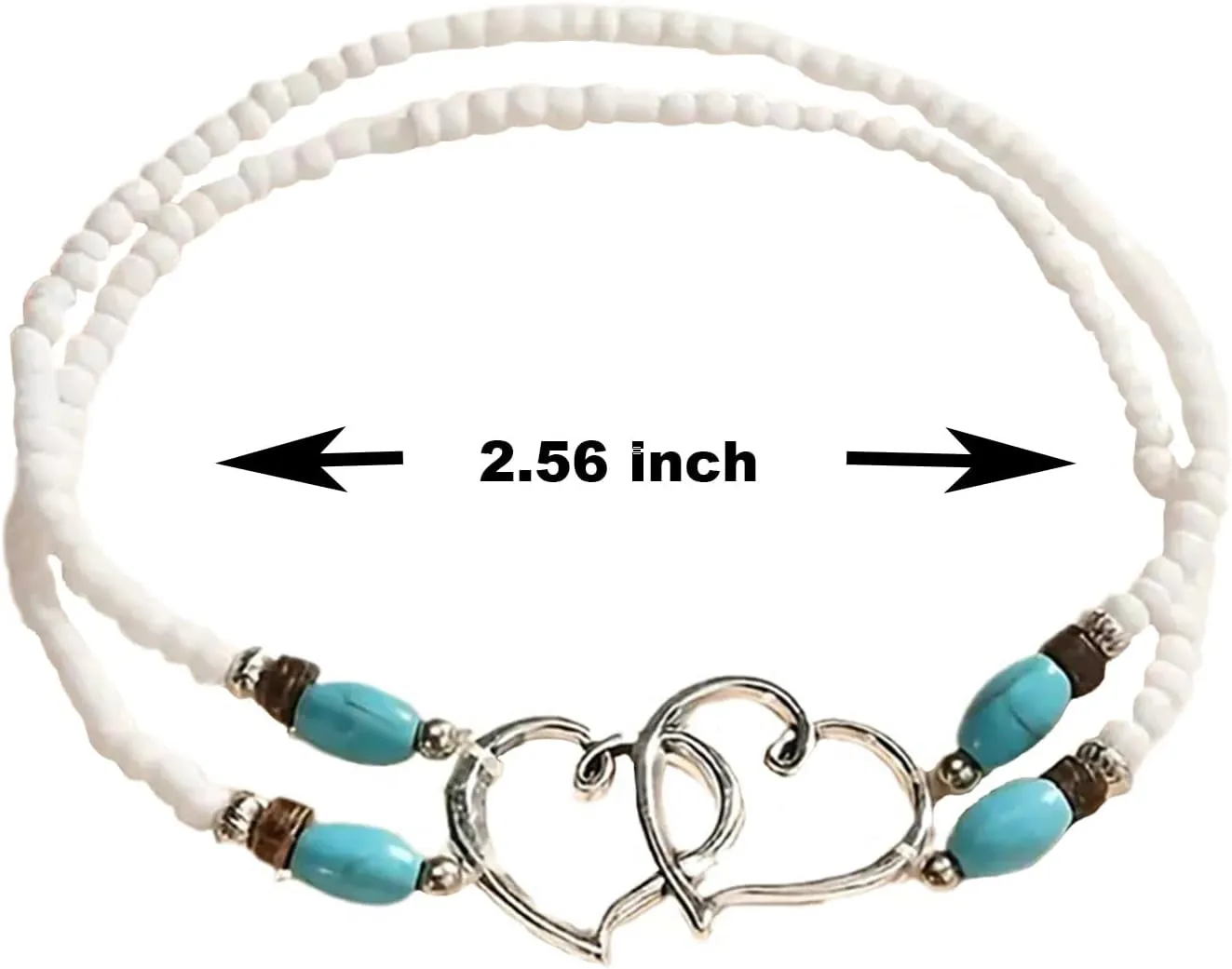 Ankle Bracelets for Women Elastic Beaded Anklets Double Hollow Hearts Stretch Ankle Bracelet Layered Beaded Anklet Dainty Boho Beach Anklets Cute Heart Foot Jewelry for Beach Party