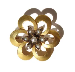 Antique 10K Seed Pearl Pin Edwardian Brooch