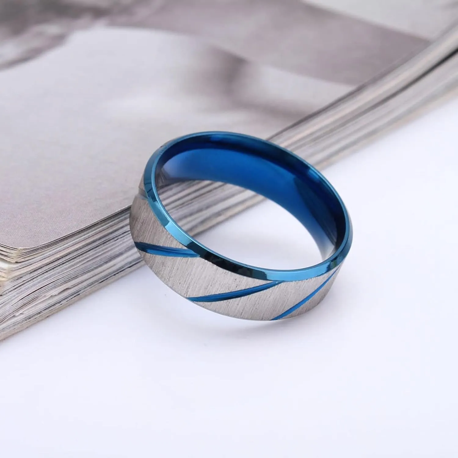 Antique Engagement Ring, Ring for Men Wedding Titanium Steel Gold Brushed Scratched Shape Engagement Gift Ring Size 6