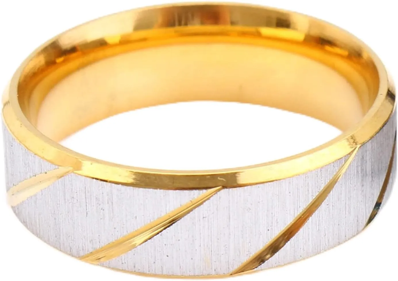 Antique Engagement Ring, Ring for Men Wedding Titanium Steel Gold Brushed Scratched Shape Engagement Gift Ring Size 6