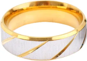 Antique Engagement Ring, Ring for Men Wedding Titanium Steel Gold Brushed Scratched Shape Engagement Gift Ring Size 6