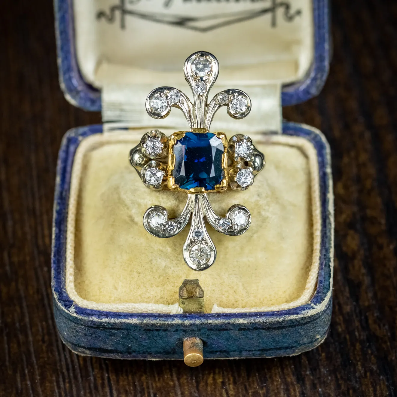 Antique French Edwardian Ring Australian Sapphire Diamond Circa 1915