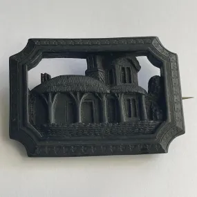 Antique Victorian Bog Oak Hand Carved Brooch 1800's