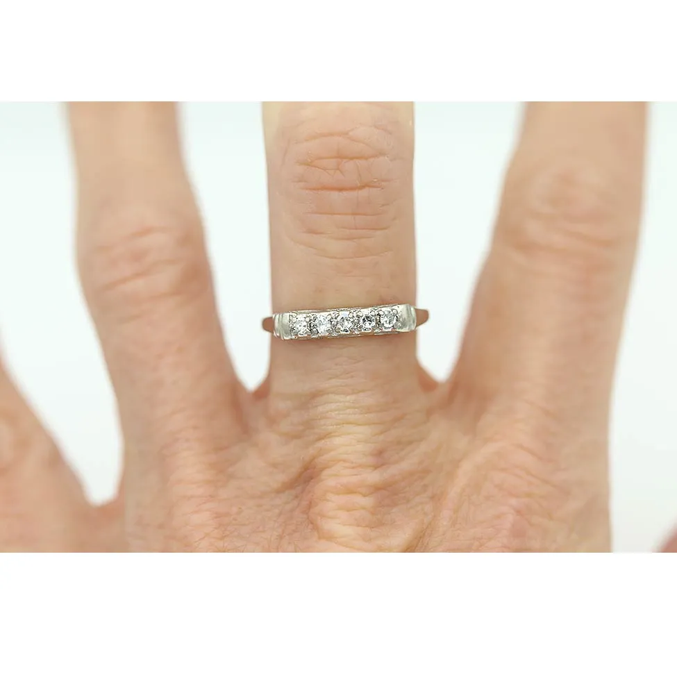Antique White Gold 5 Stone Wedding Band