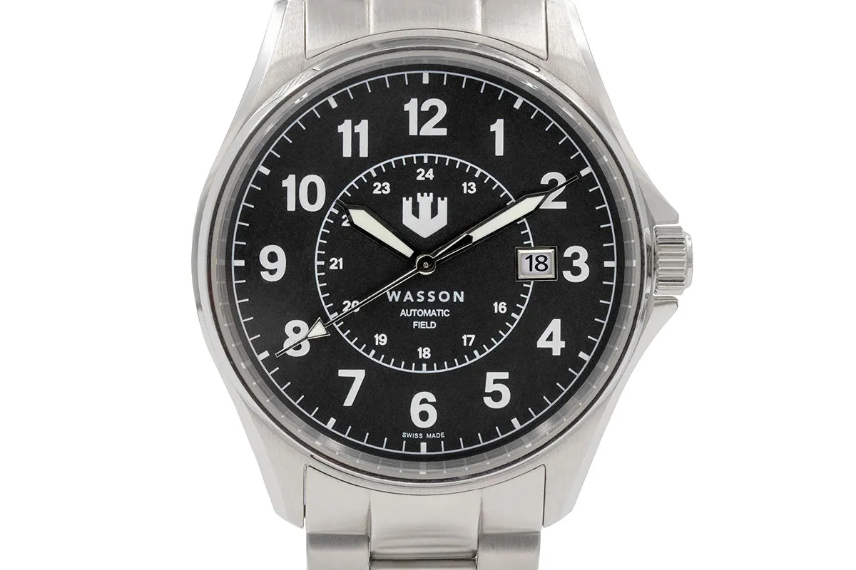 Automatic Field Watch with Stainless Steel Bracelet AND Maroon Nylon Strap
