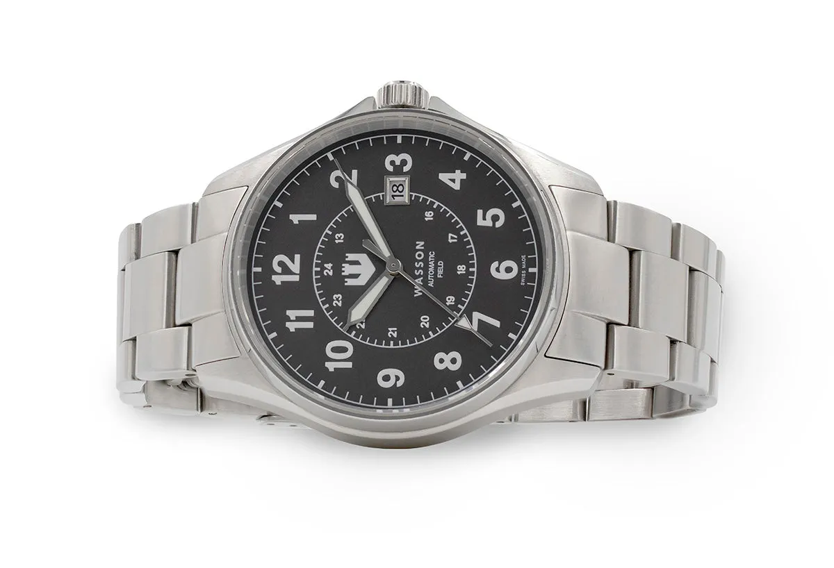 Automatic Field Watch with Stainless Steel Bracelet AND Maroon Nylon Strap