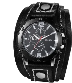 Avaner Men's Punk Leather Watches: Retro Vintage Steampunk Wide Band Quartz Cuff Wrsit Watches