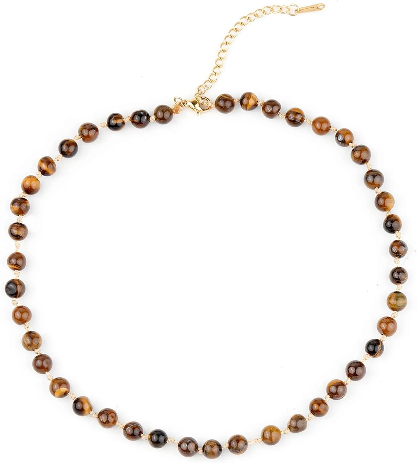 BALIBALI Semi Precious Stone Beaded Choker Necklace 14K Gold Plated Natural Stone Double Strand Necklace Layered Short Necklaces