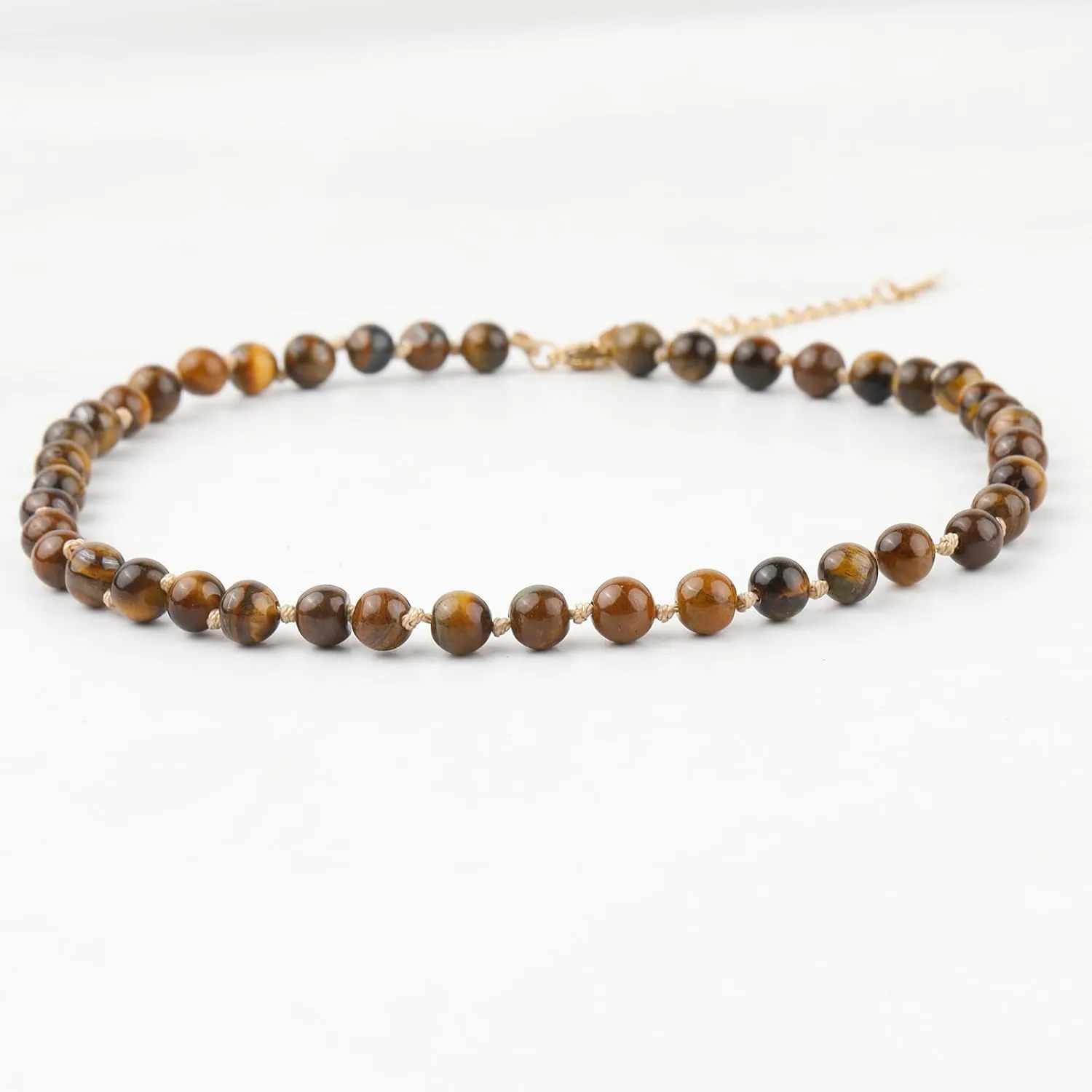 BALIBALI Semi Precious Stone Beaded Choker Necklace 14K Gold Plated Natural Stone Double Strand Necklace Layered Short Necklaces