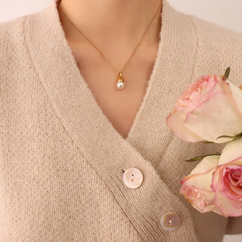 Baroque Pearl Collarbone Necklace crafted from Titanium Steel