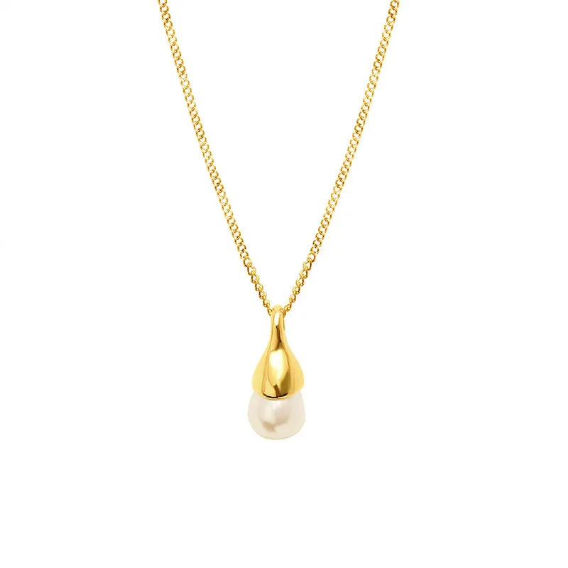 Baroque Pearl Collarbone Necklace crafted from Titanium Steel