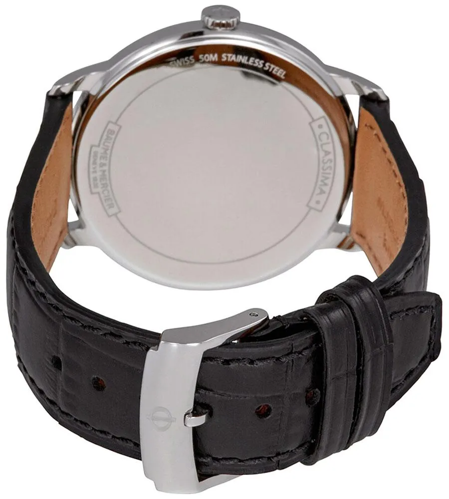 Baume & Mercier Classima Blue Dial Black Leather Strap Date Quartz Mens Watch MOA10324