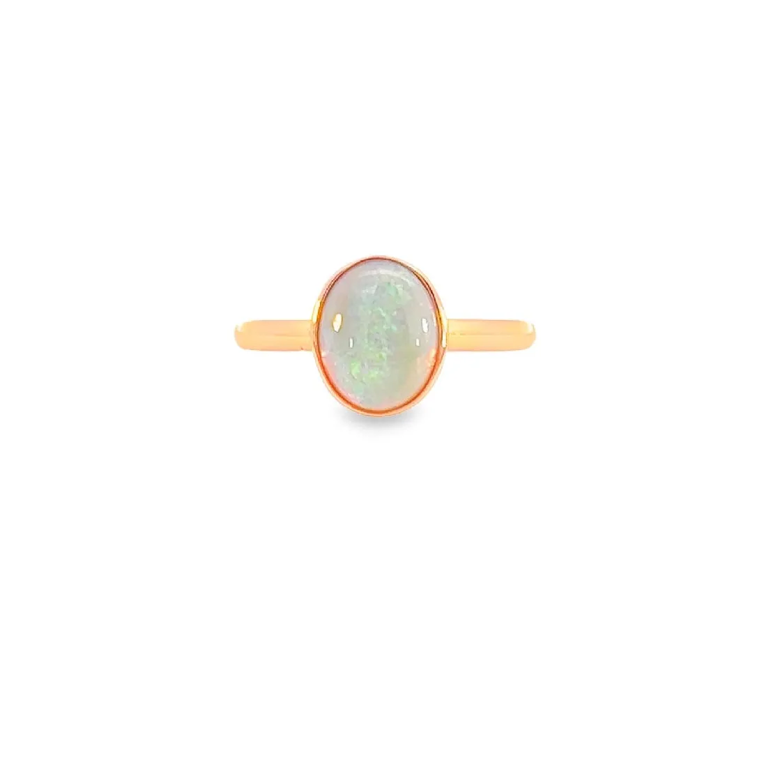 Bezel-Set Solitaire White Opal Ring - 10x8mm, Rose Gold-Plated Sterling Silver, Elegant Minimalist Jewelry, Perfect Gift for Her