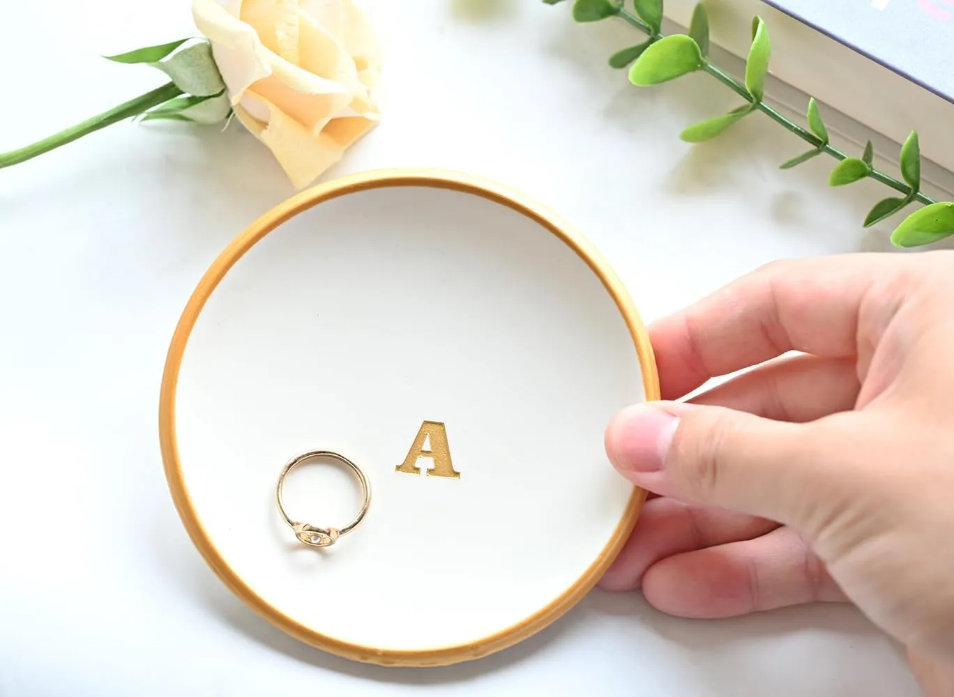 Birthday Gifts for Women: Classic Minimalist Engraved Jewelry Tray (J)