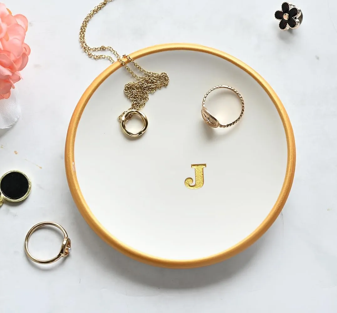 Birthday Gifts for Women: Classic Minimalist Engraved Jewelry Tray (J)
