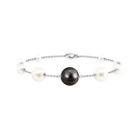 Black and White Pearl Station Chain Bracelet