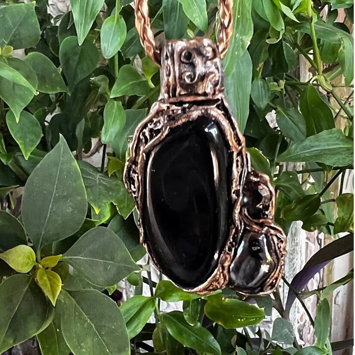 Black Obsidian & Hematite pendant, protection stone necklace