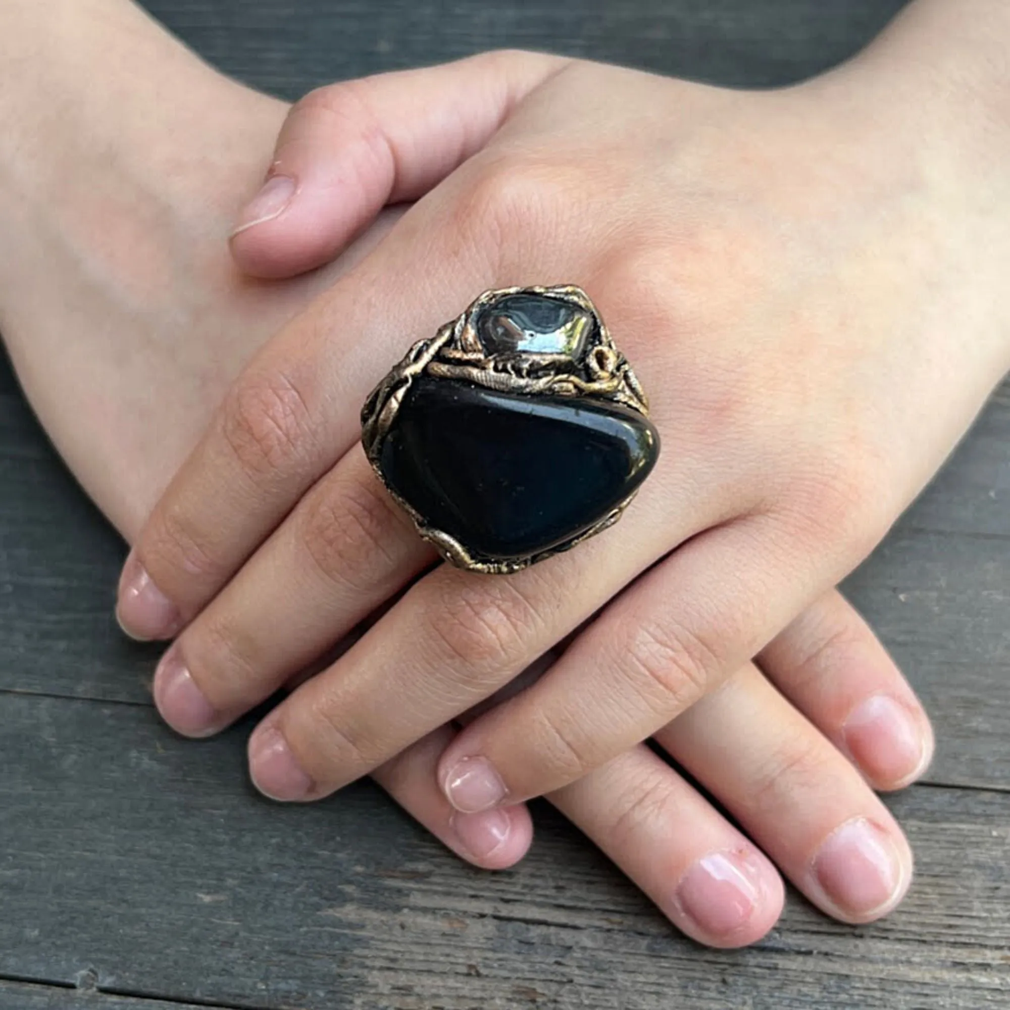 Black Obsidian & Hematite pendant, protection stone necklace