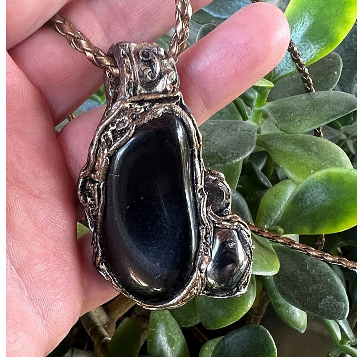 Black Obsidian & Hematite pendant, protection stone necklace