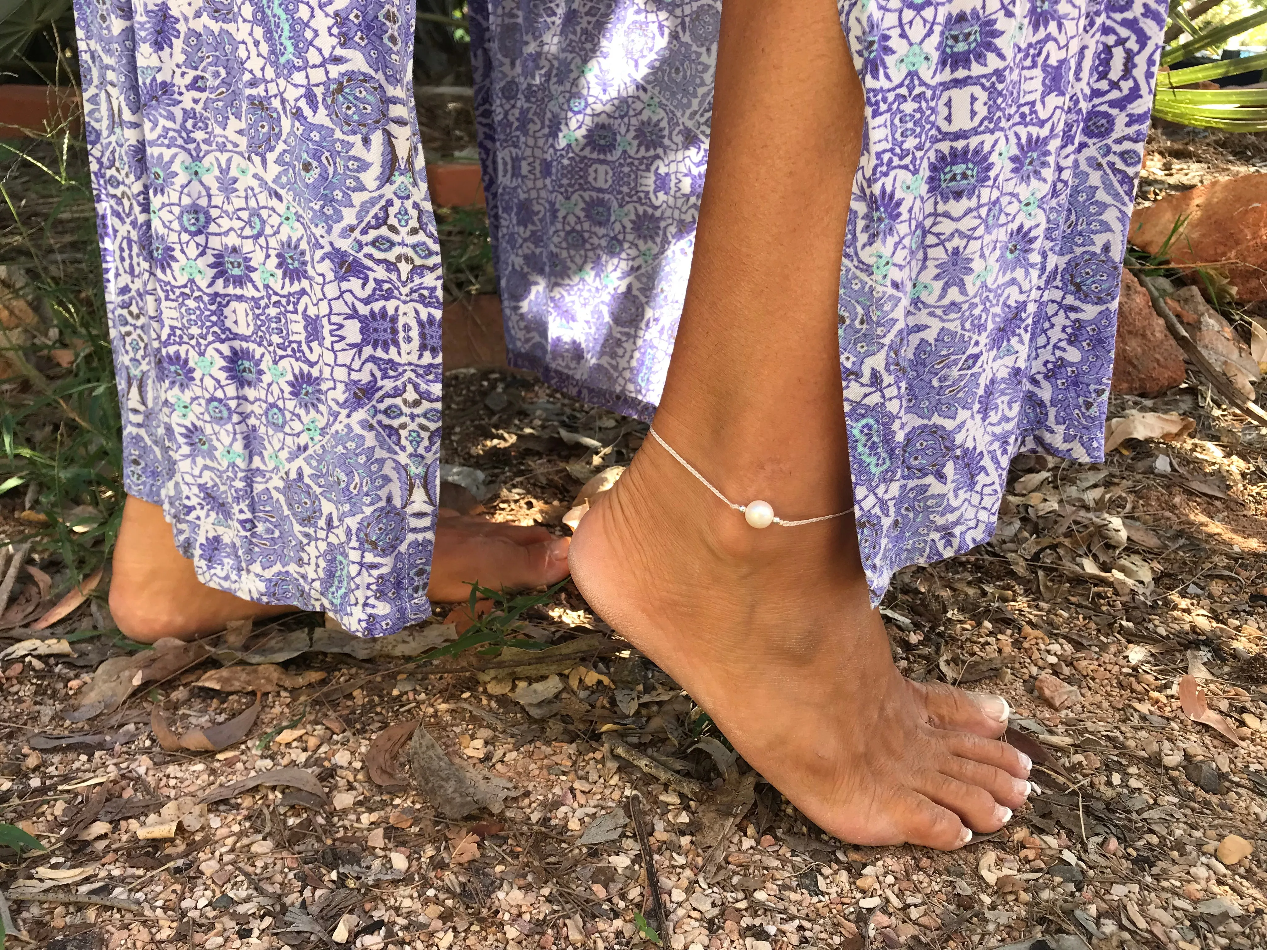 Boho Cream Pearl Tassel Anklet