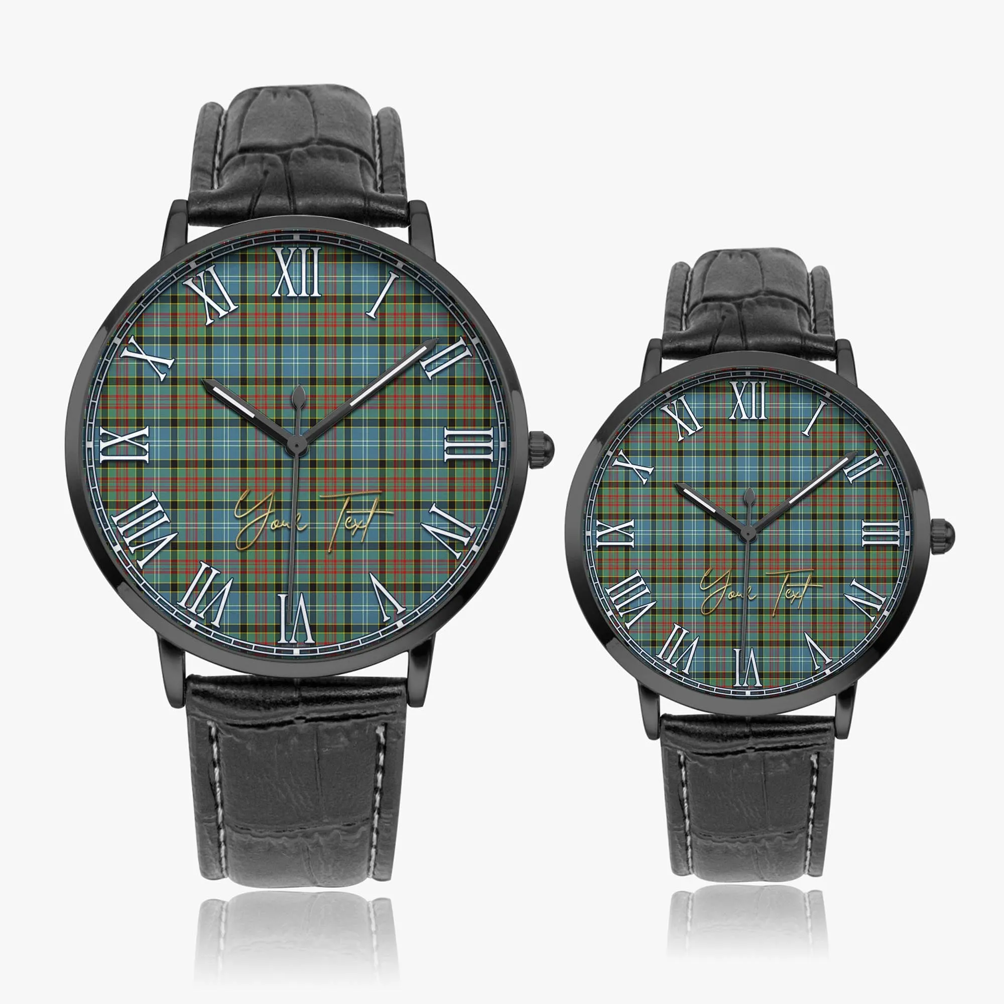 Brisbane Tartan Personalized Your Text Leather Trap Quartz Watch