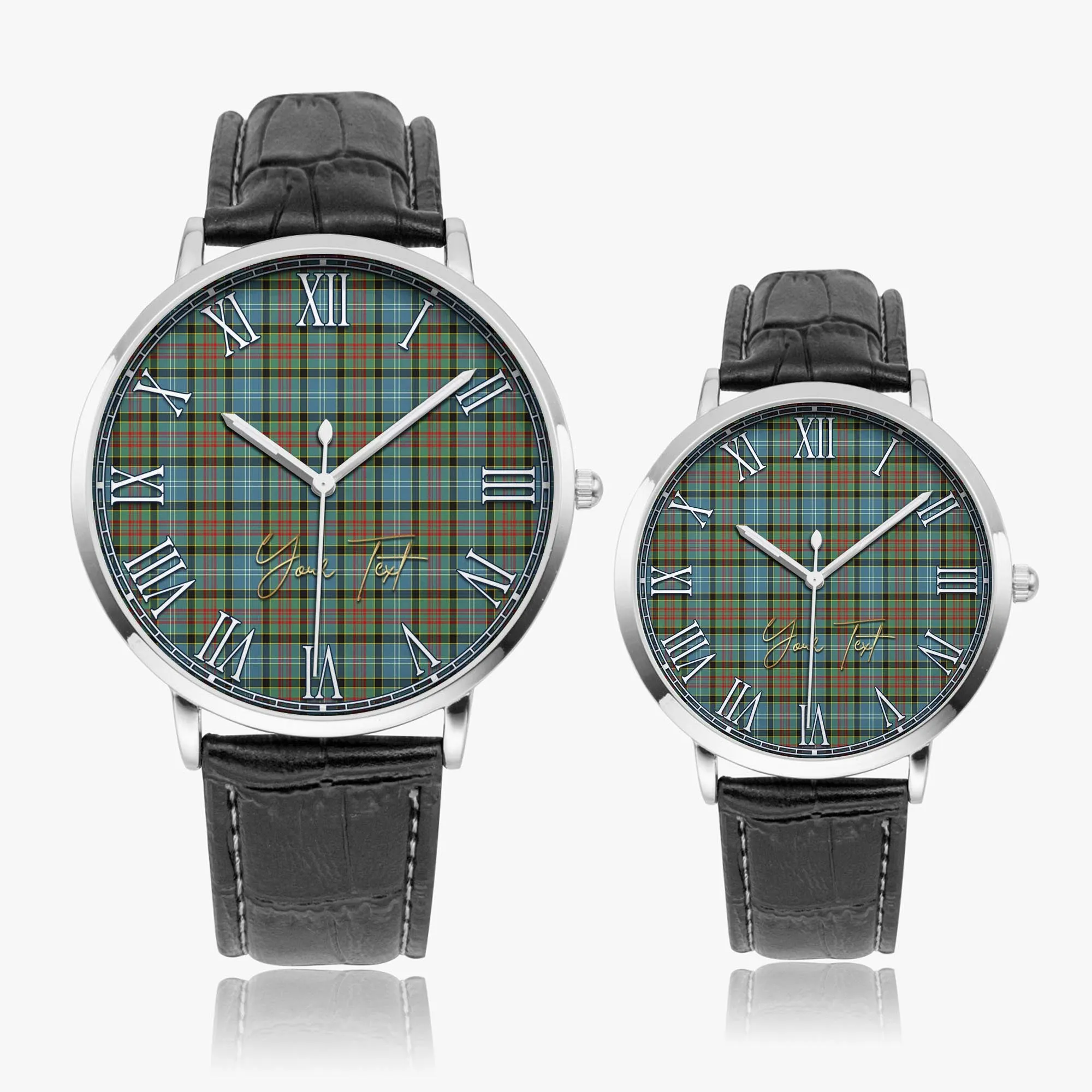 Brisbane Tartan Personalized Your Text Leather Trap Quartz Watch