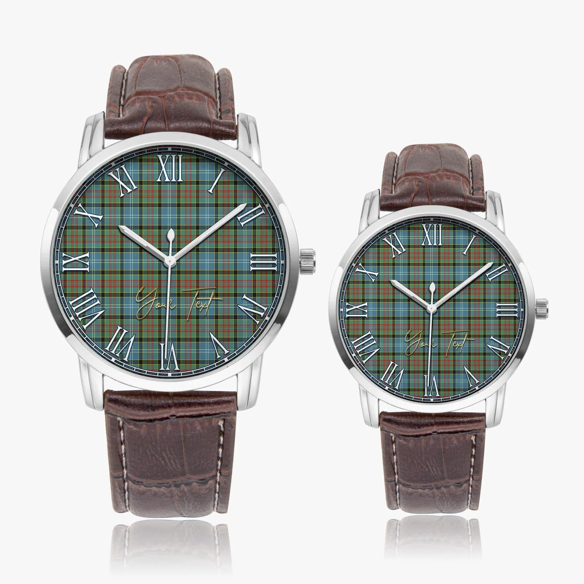 Brisbane Tartan Personalized Your Text Leather Trap Quartz Watch