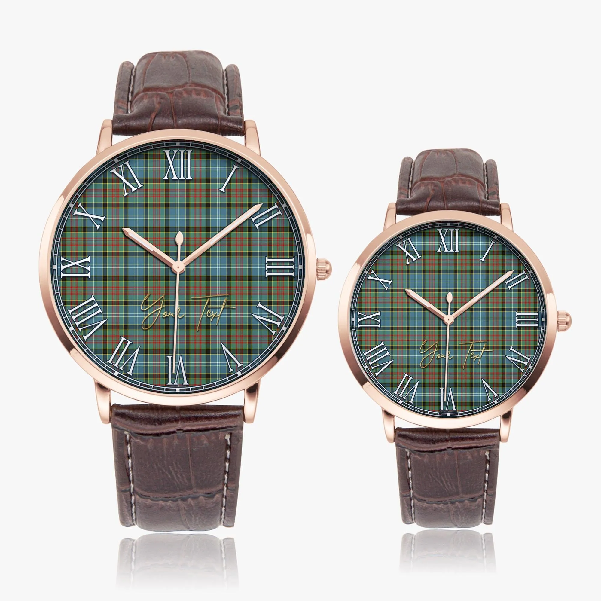 Brisbane Tartan Personalized Your Text Leather Trap Quartz Watch