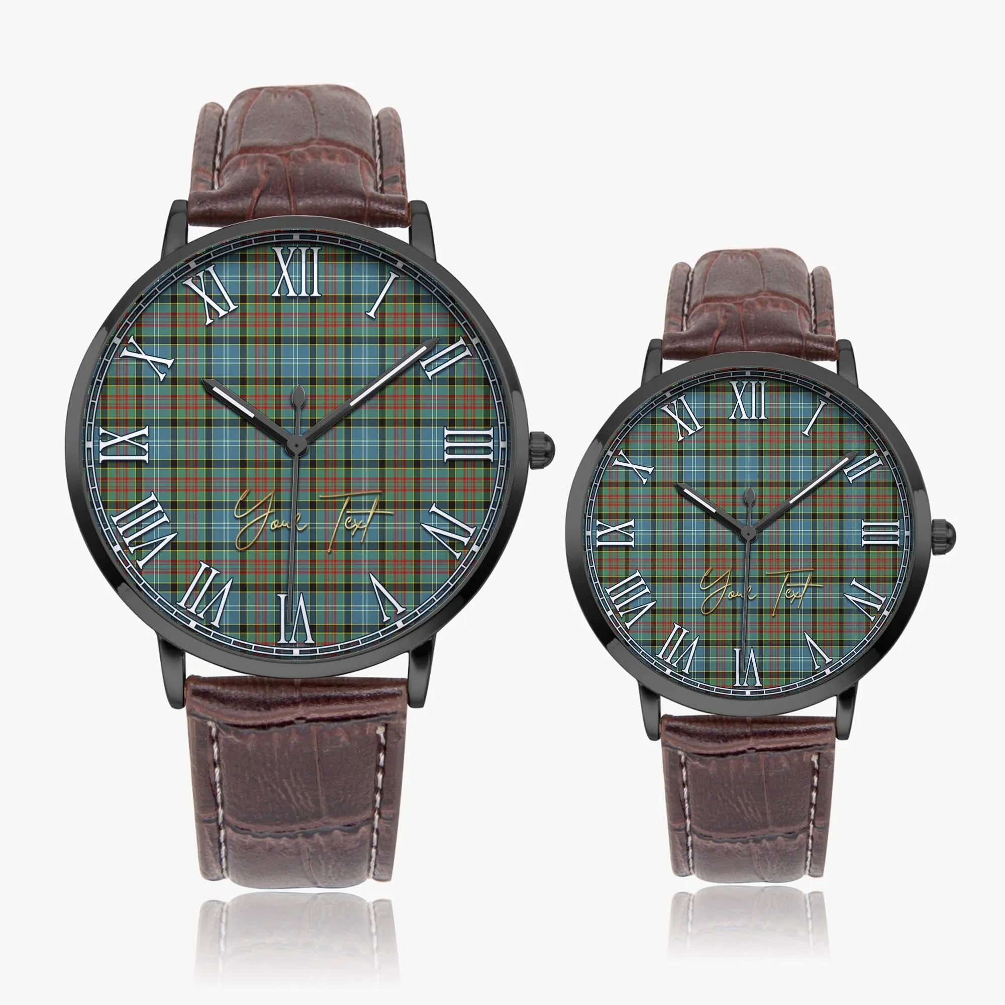 Brisbane Tartan Personalized Your Text Leather Trap Quartz Watch