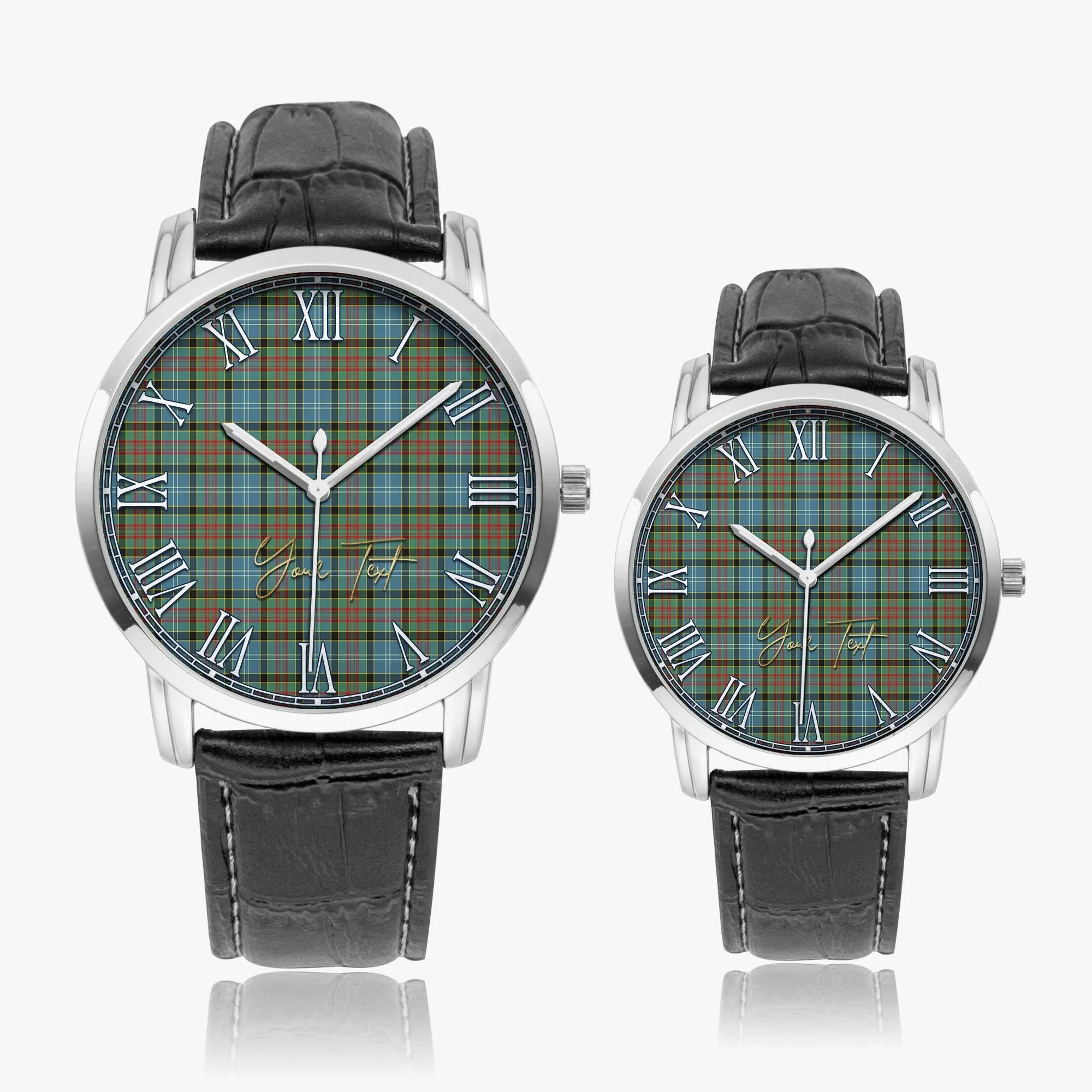 Brisbane Tartan Personalized Your Text Leather Trap Quartz Watch