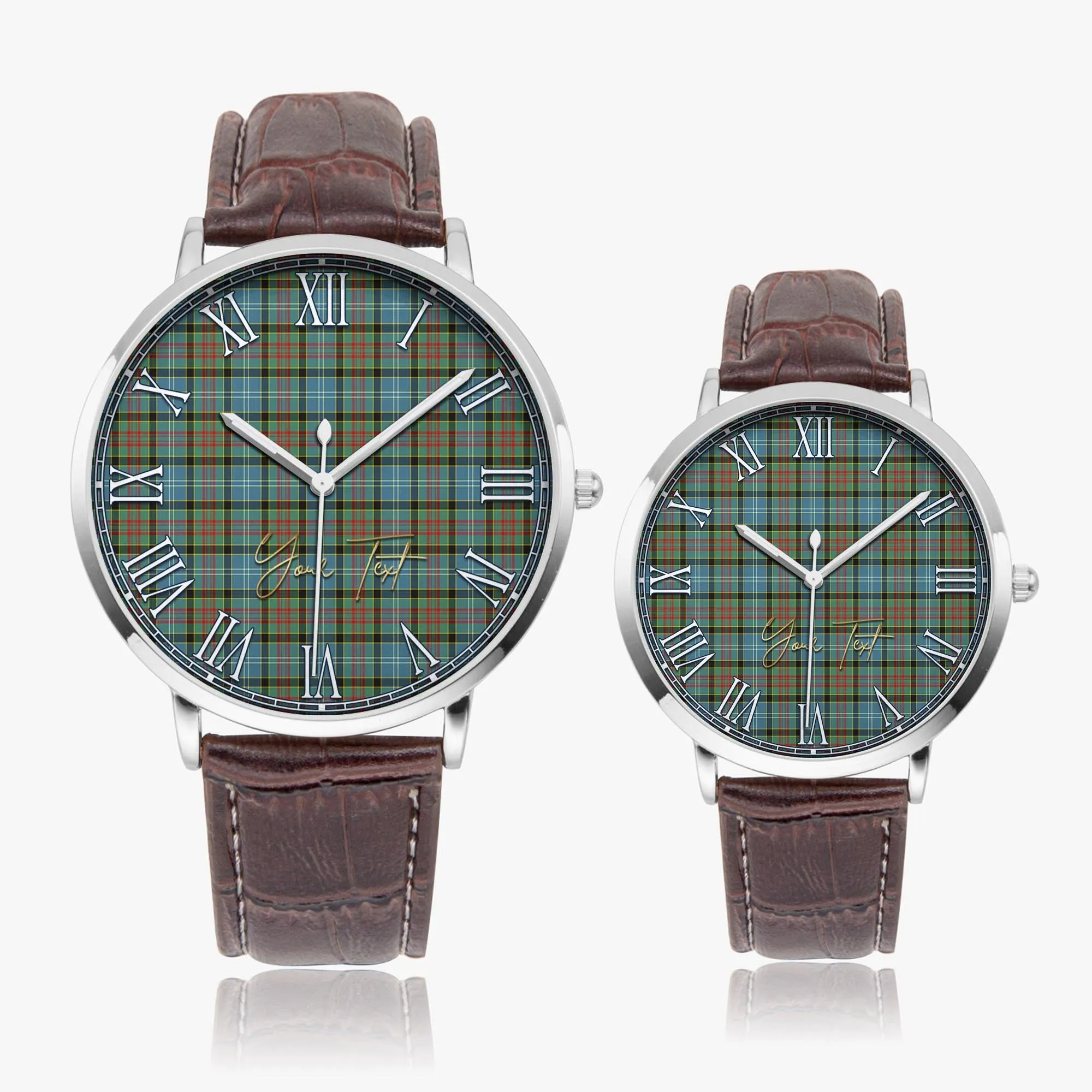 Brisbane Tartan Personalized Your Text Leather Trap Quartz Watch