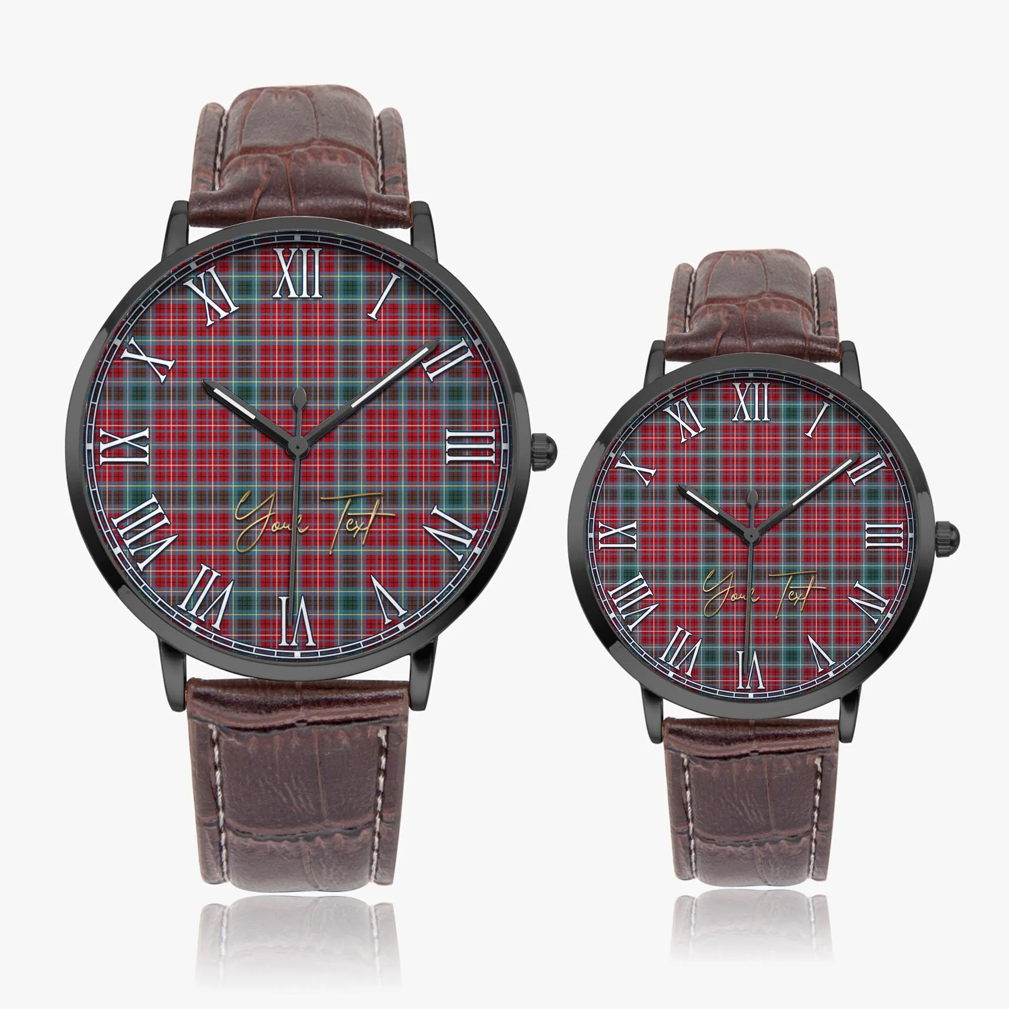 British Columbia Province Canada Tartan Personalized Your Text Leather Trap Quartz Watch