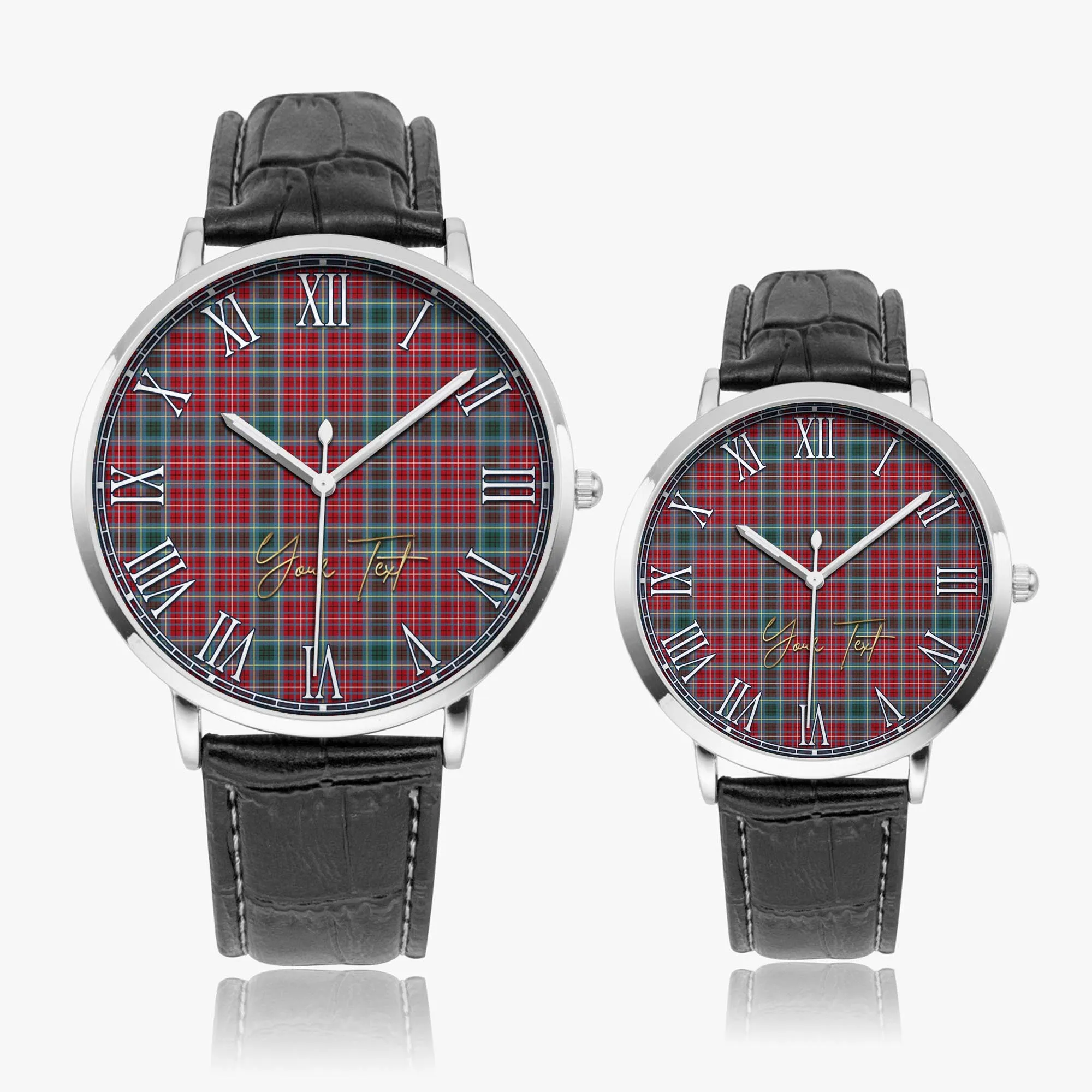British Columbia Province Canada Tartan Personalized Your Text Leather Trap Quartz Watch